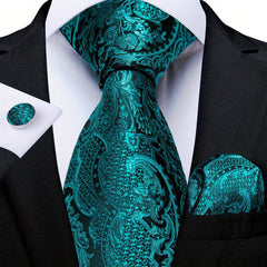 Men's Green Retro Pattern Necktie Set