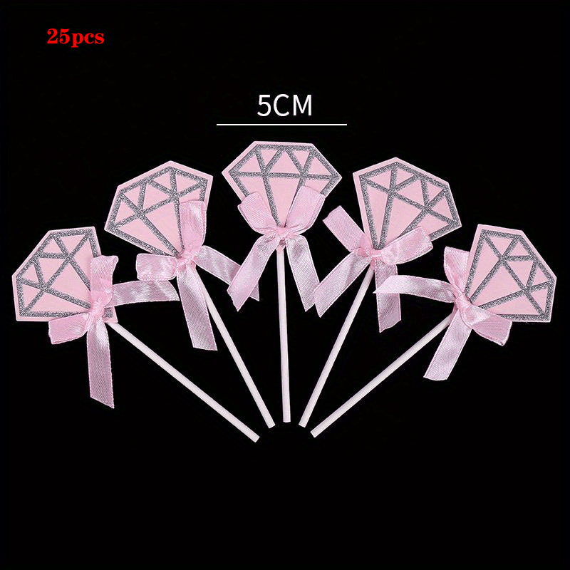 25pcs Glitter Diamond Ring Cupcake Toppers Wedding Decor