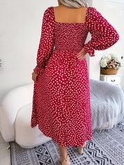 Floral Print Squared Neck Maxi Dress Puff Sleeve Slim Waist Ruched
