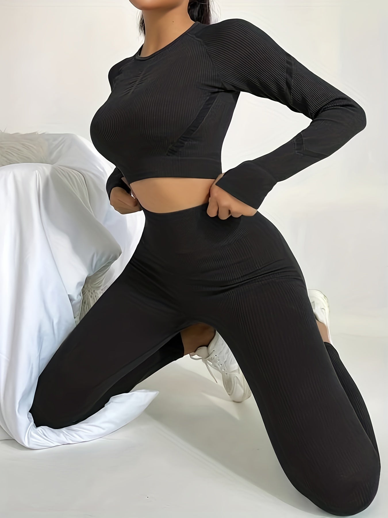 Seamless Ribbed Yoga Long Sleeve & High Waist Leggings Set