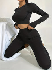 Seamless Ribbed Yoga Long Sleeve & High Waist Leggings Set