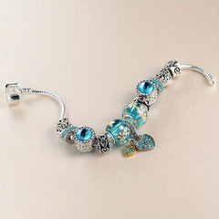Silver DIY Bead Bracelet with Love Heart Pendant for Women