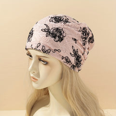 Feather Flower Lace Beanie Elastic Skull Hat Thin Breathable Casual Beanie Soft