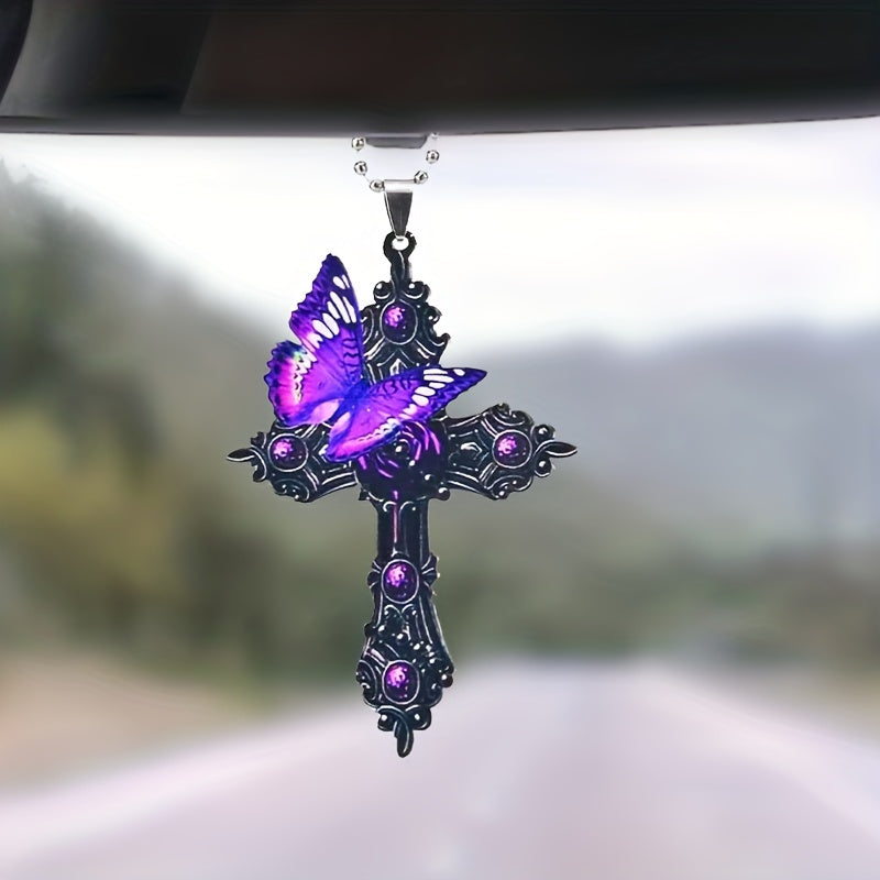 Purple Cross Butterfly Acrylic Decoration Pendant for Rearview Mirror