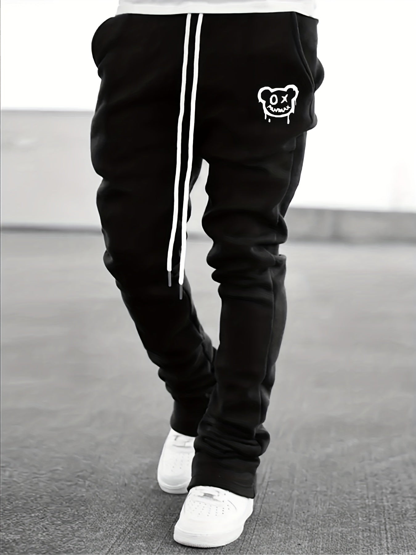 Cartoon Bear Flare Pants with Drawstring
