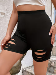 Women's Solid Ripped Stretch Skinny Fitness Shorts
