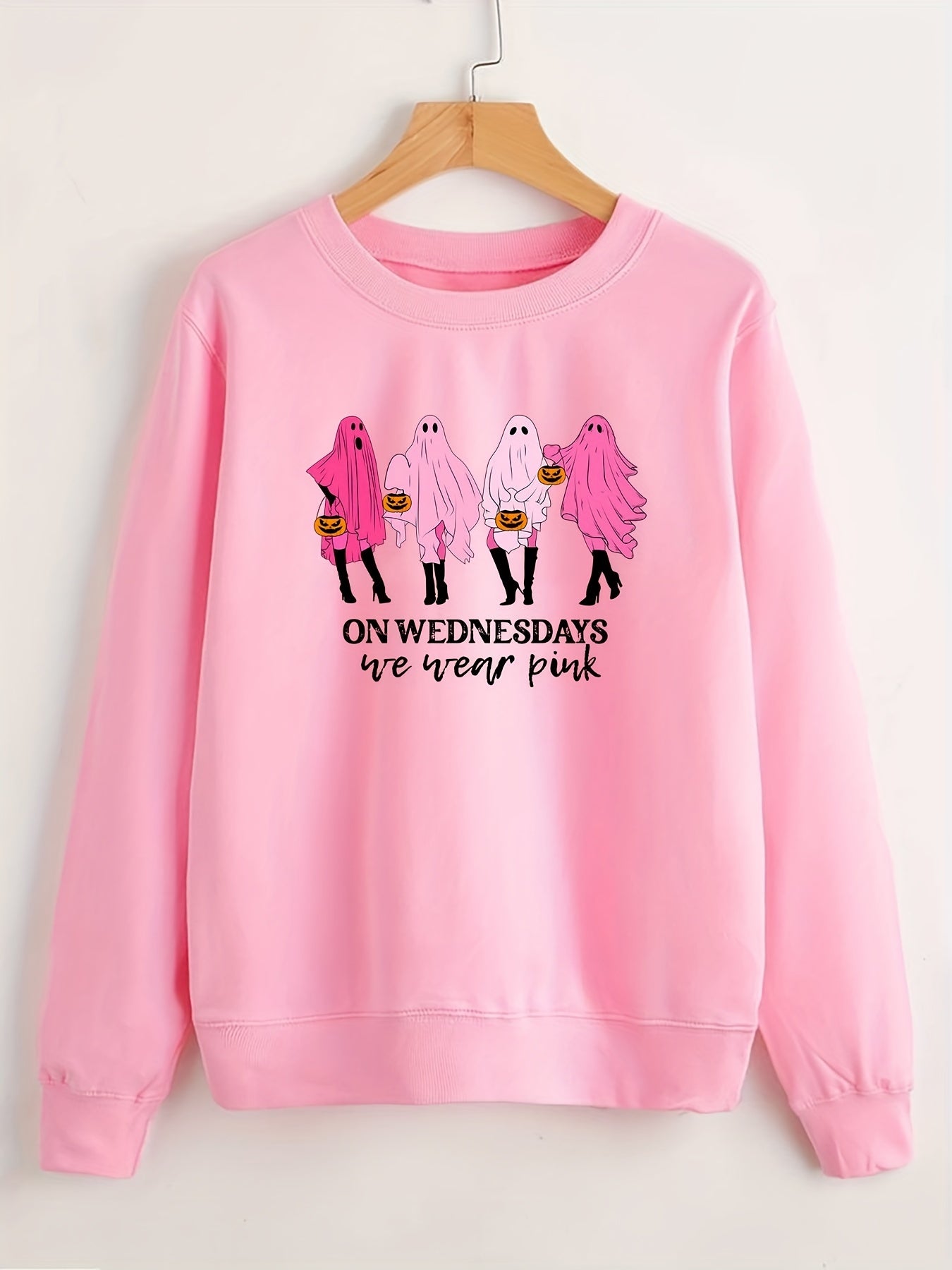 Pink Ghost Print Sweatshirt for Women