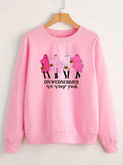 Pink Ghost Print Sweatshirt for Women