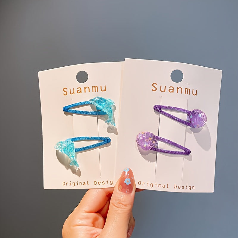 2pcs Mermaid Hair Clip Star Dolphin Hair Clip Headwear