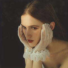 Mesh Flower Embroidery Wedding Dress Gloves Women