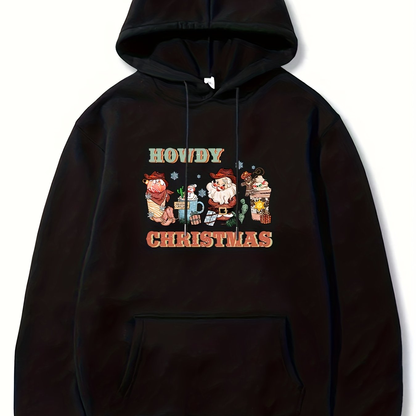 Christmas Print Hoodies For Men Graphic Sweatshirt With Kangaroo Pocket