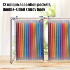 13 Pocket Plastic Hanging File Folders Letter A4 Size Large Capacity Tabs