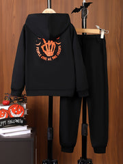 Boy's Bat Pattern 2pcs Hoodie & Sweatpants Set