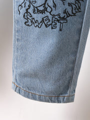 Toddler Girls Cartoon Paperbag Waist Jeans Kids Spring Summer Casual