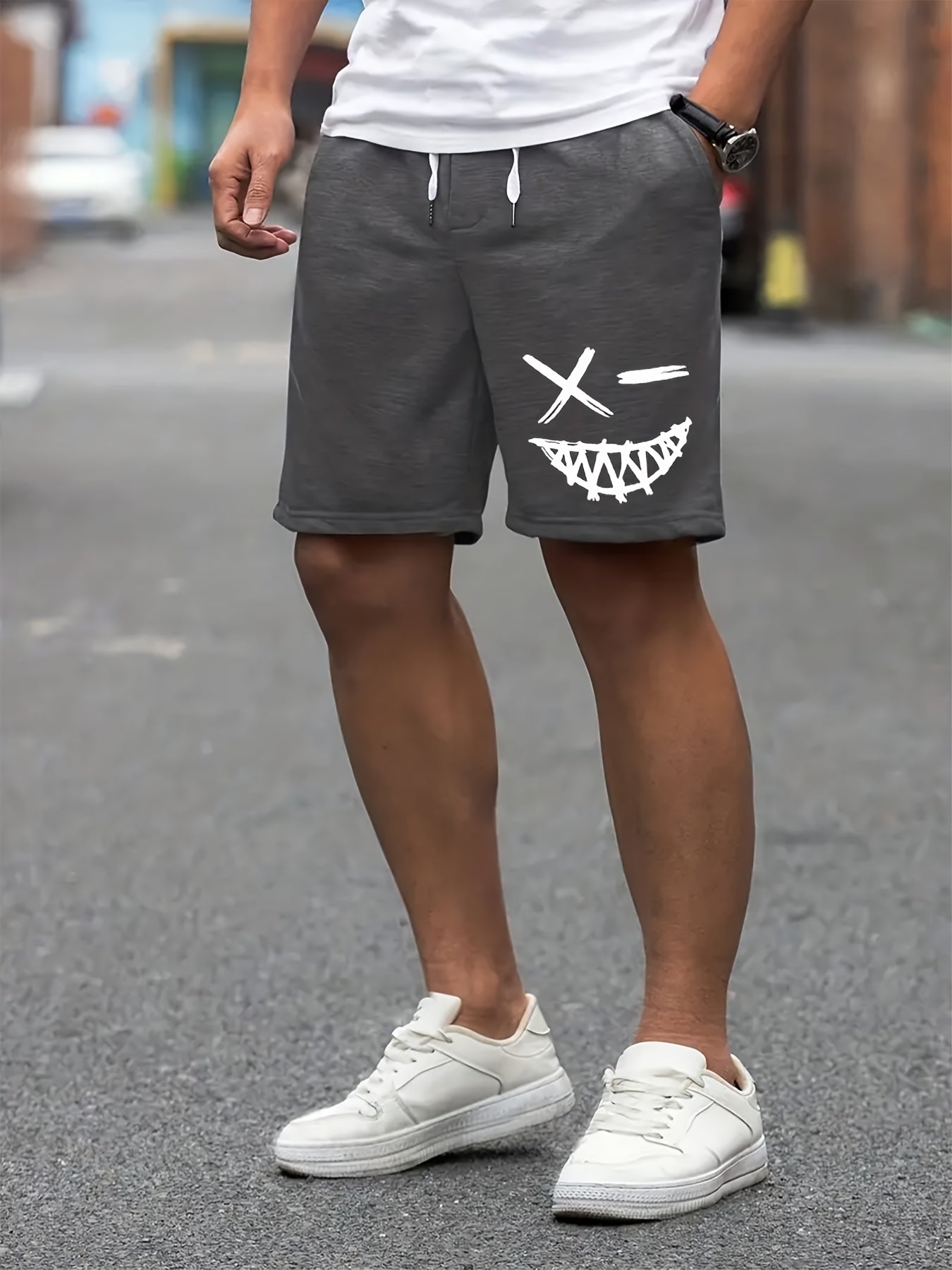 Smile Print Men's Drawstring Shorts