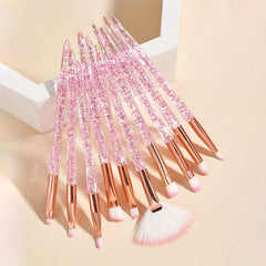 10pcs Crystal Glitter Makeup Brush Set Eye Shadow Eyebrow Blending Power