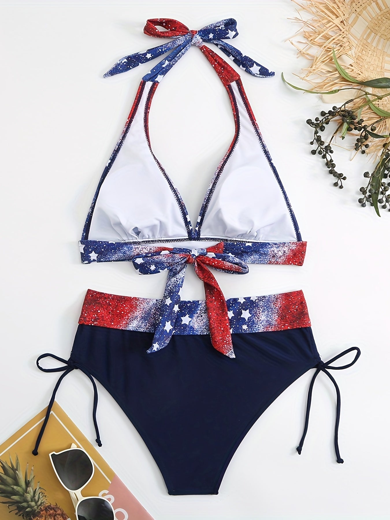 American Flag Print Bikini Set Glitter 2 Piece Swimwear