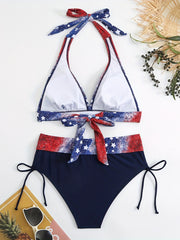 American Flag Print Bikini Set Glitter 2 Piece Swimwear