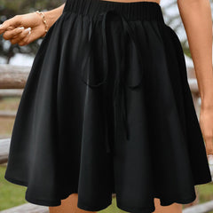 Solid Drawstring Flared Skort Casual Short Style Back Skort