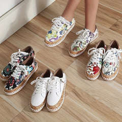 Women's Side Zipper Flat Shoes Lightweight Lace Up Outdoor Shoes