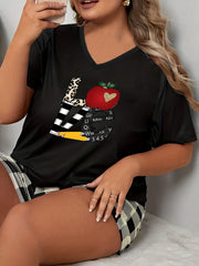 Bear Print V-Neck Pajama Top