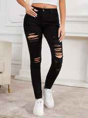 High Rise Distressed Skinny Jeans High Waist Ripped Denim Pants