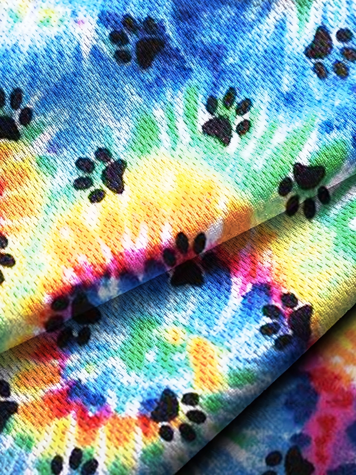 Men's Tie Dye & Paw Print T-Shirt Active Stretch Breathable Tee