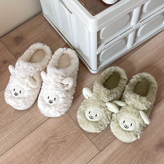 Cartoon Lamb Decor Slippers Plush Lined Slip On Shoes