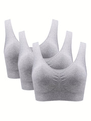 3 Pack Plus Size Sports Bra Set Women's Plus Ruched Seamless Full Coverage