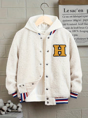 Kid's H Patched Varsity Jacket Teddy Fleece Coat