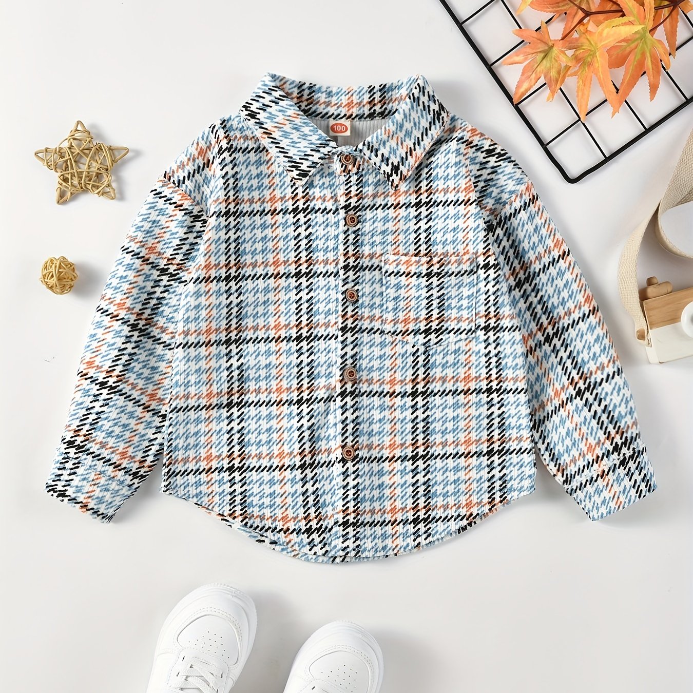 Boys Corduroy Plaid Shirts Long Sleeve Button Down Tops Spring Fall Outwear