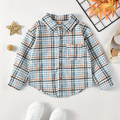 Boys Corduroy Plaid Shirts Long Sleeve Button Down Tops Spring Fall Outwear
