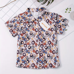Boys Tractor Short Sleeves Button Down Shirt Tops Casual