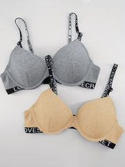 2pcs Letter Print Push Up Bras Comfy & Breathable Intimates Bra