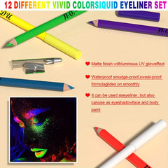 12 Colors Neon Eyeliner Pen Set Waterproof Long Lasting