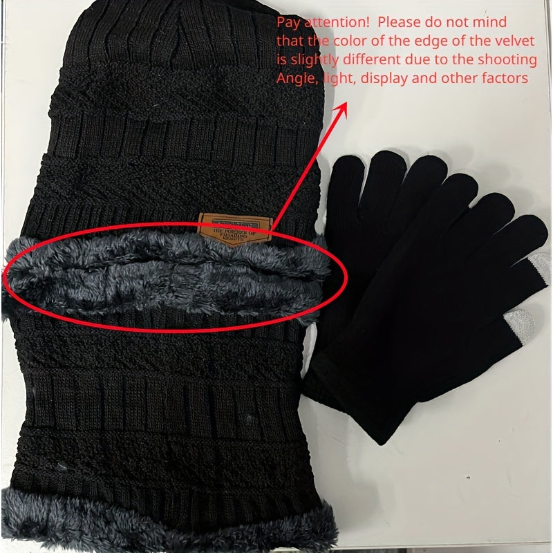Winter Windproof Knitted Beanie Scarf Gloves Set