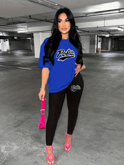 Letter Print Matching Two piece Set Short Sleeve Top & Skinny Pants Outfits