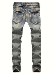 Vintage Slim Fit Ripped Jeans Mens Street Style Distressed Denim Pants