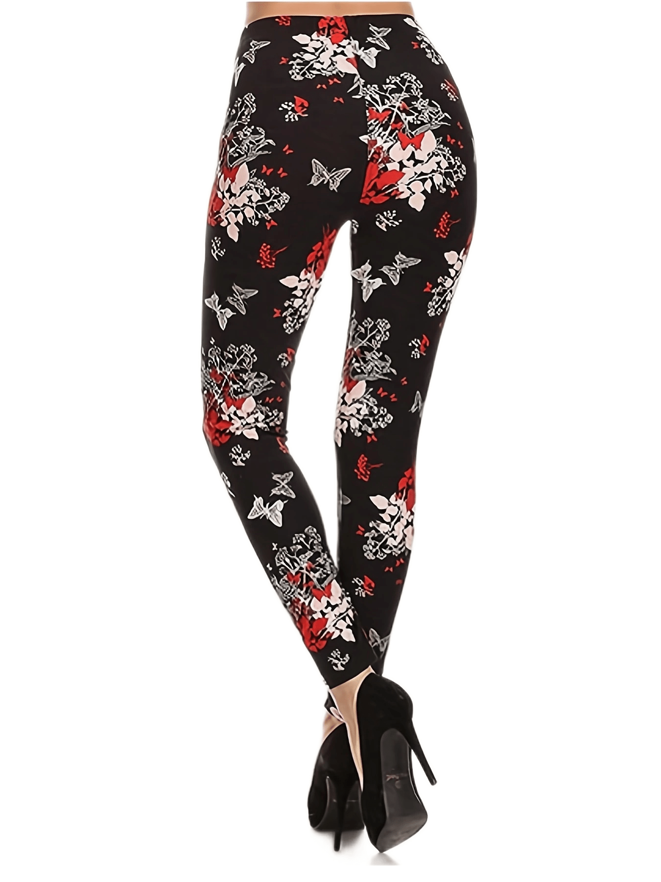 Plus Size Floral & Butterfly Print High Rise Leggings