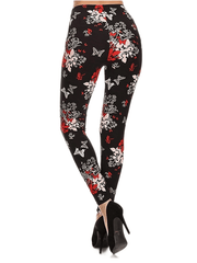Plus Size Floral & Butterfly Print High Rise Leggings