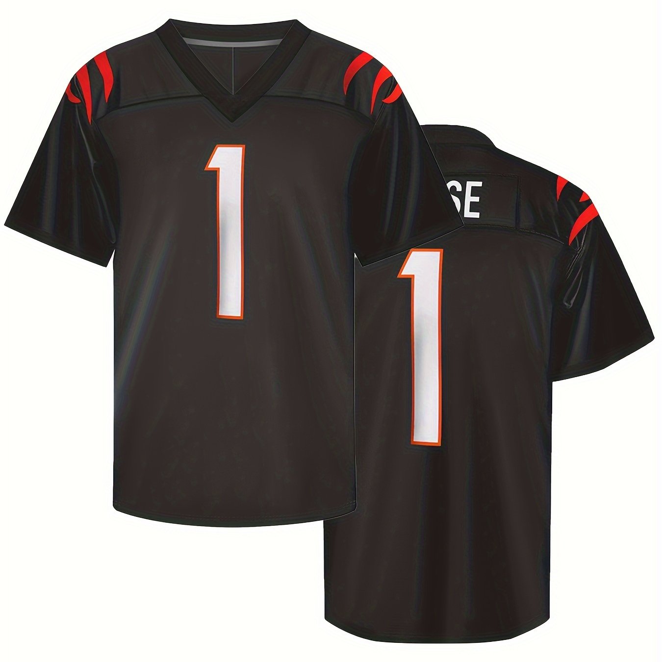 Men's American Football Jersey V-Neck Short Sleeve Embroidered Rugby Sweatshirt