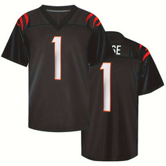 Men's American Football Jersey V-Neck Short Sleeve Embroidered Rugby Sweatshirt