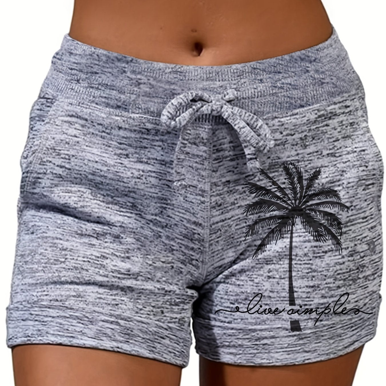 Coconut Tree Print Drawstring Shorts for Women