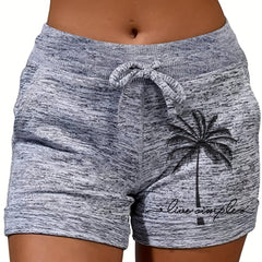 Coconut Tree Print Drawstring Shorts for Women