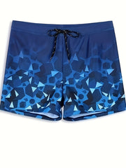 Men's Geometric Pattern Boxer Swim Trunks High Stretch Breathable Swimwear