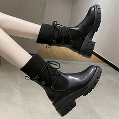 Women's Solid Short Lace Up Boots Comfortable Ankle Boots
