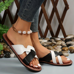 Women's Cross Strap Flat Slides Colorblock Open Toe Sandals