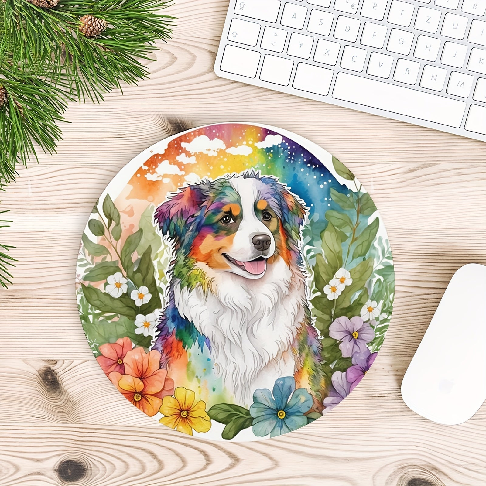 Dog Round Mouse Pad Non Slip Rubber Base Small Size