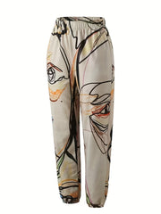 Graffiti Print Harem Pants High Waist Long Length Casual Pants