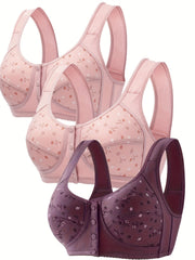 Floral Print Wireless Bra Front Buckle Push Up Bra Women's Lingerie